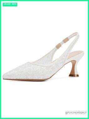 Lace Mesh Slingback Pumps 3 Inch Kitten Heel Pointed Toe